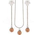 Nice Polymer Clay Champagne Color Rhinestone Ball Pendant Necklace And Elegant Leaf Studs Earrings Sets