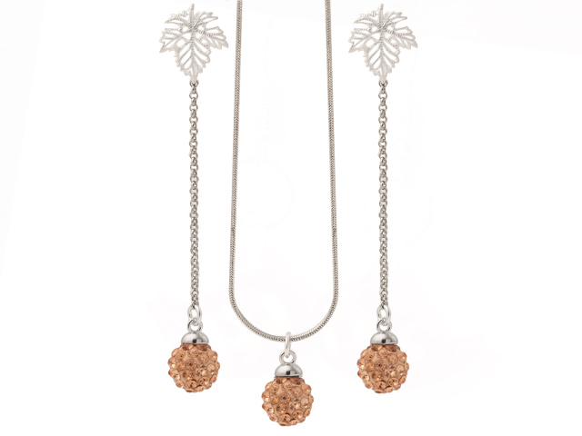 Nice Polymer Clay Champagne Color Rhinestone Ball Pendant Necklace And Elegant Leaf Studs Earrings Sets
