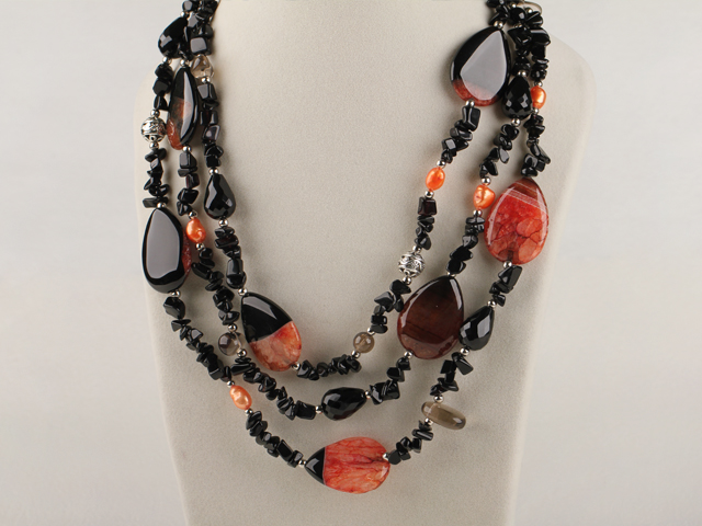 three strand rutilated agate pearl necklace