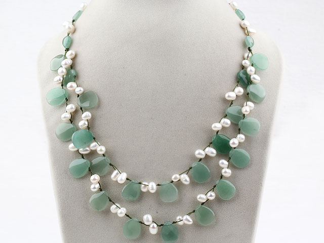 White Freshwater Pearl and Drop Shape Aventurine Necklace