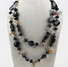 Double Strands Black Crystal and Agate Necklace
