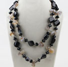 Double Strands Black Crystal and Agate Necklace