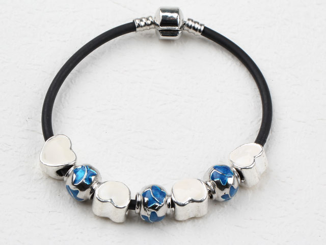 White Color Heart Shape Accesories and Blue Ball Charm Bracelet