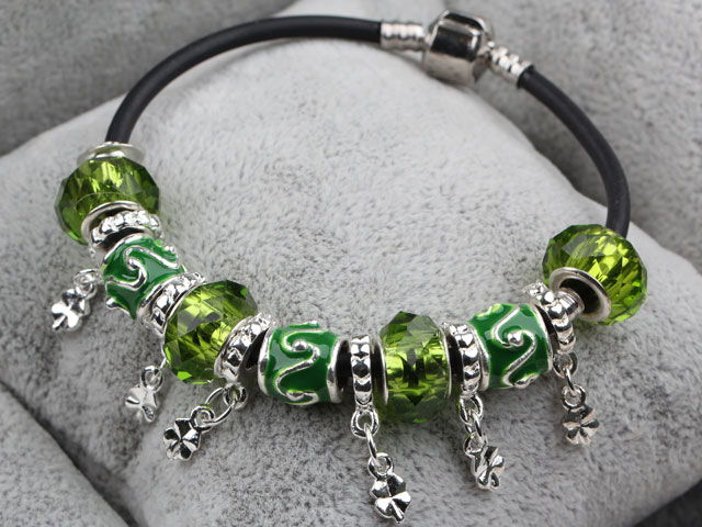 Fashion Style Grass Green Colored Glaze Spring Charm Bracelet