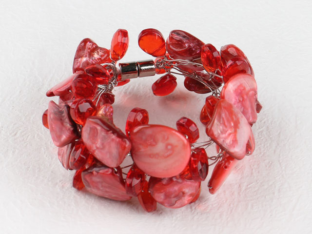 red crystal and shell bracelet with magnetic clasp