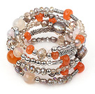 2013 Spring Design Gray and Orange Series Pearl Crystal and Agate Wrap Bangle Bracelet