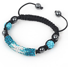 Fashion Style Gradual Change Blue Rhinestone Tube and Tungsten Steel Stone Drawstring Bracelet