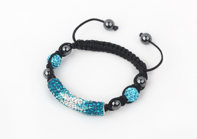 Fashion Style Gradual Change Blue Rhinestone Tube and Tungsten Steel Stone Drawstring Bracelet