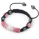 Fashion Style Gradual Change Pink Rhinestone Tube and Tungsten Steel Stone Drawstring Bracelet