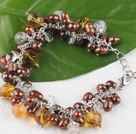 brown pearl crystal and agate bracelet with extendable chain