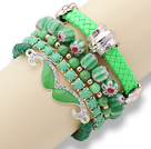 5 Pieces Green Series Assorted Turquoise and Acrylic and Colored Glaze and Leather Bracelets