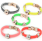 5 Pieces Trendy Style Candy Color Leather Friendship Bracelet with Metal Accessories( Random Color )