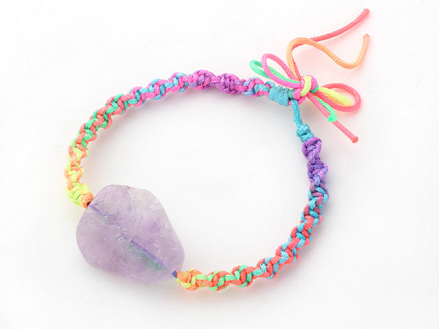 2013 Summer Design Frosting Irregular Shape Amethyst Stone Bracelet with Multi Color Thread