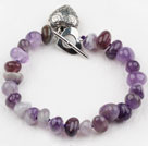 Fillet Amethyst Bracelet with Heart Shape Metal Accessory