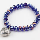 Purple Manmade Crystal Elastic Bangle Bracelet with Heart Shape Metal Accessories