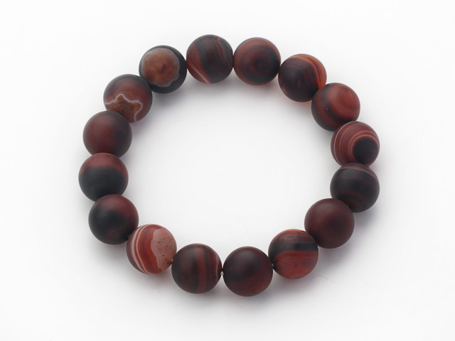 Round 12mm Natural Eye Grinding Agate Beaded Stretch Bracelet