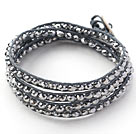 Fashion Style Gray Silver Color Crystal Woven Wrap Bangle Bracelet with Dark Gray Wax Thread