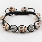 Fashion Style Howlite Skull and Rhinestone Ball Drawstring Halloween Bracelet