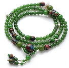 Newly Amazing Multi Strands Round Green Jade and Glaze Beads Bracelet with Accessory