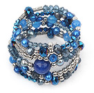 2013 Sprng Design Dark Blue Series Pearl Crystal and Blue Agate Wrap Bangle Bracelet
