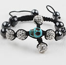 Fashion Style Turquoise Skull and Rhinestone Ball and Tungsten Steel Stone Drawstring Bracelet