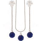 Nice Polymer Clay Dark Blue Rhinestone Ball Pendant Necklace And Elegant Leaf Studs Earrings Sets