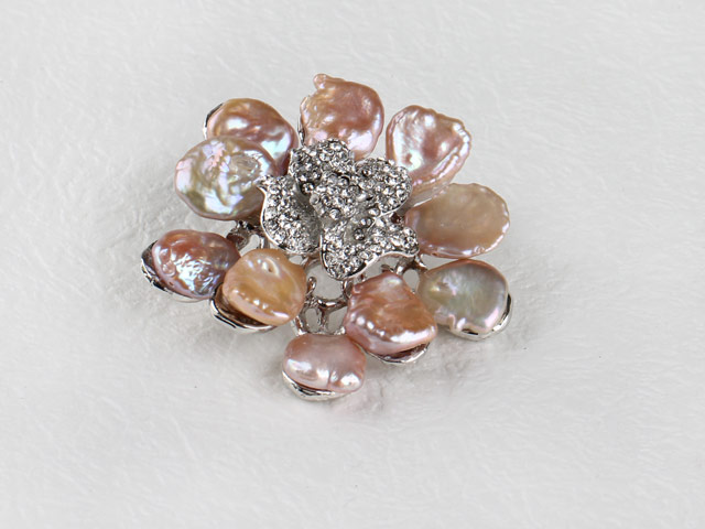 beautiful rose shape reborn pearl  brooch with rhinestone