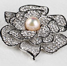 beautiful rose shape pink color pearl  brooch with rhinestone