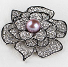 beautiful rose shape purple color pearl  brooch with rhinestone