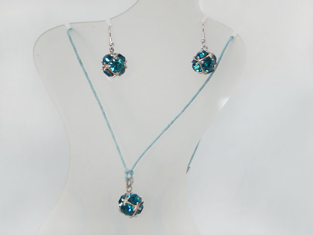 fantasy blue rhinestone necklace earrings set
