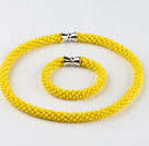 Yellow color Czech crystal necklace bracelet set with magnetic clasp
