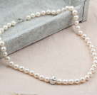 Natural White Freshwater Pearl Beaded Necklace with Sterling Silver Beads
