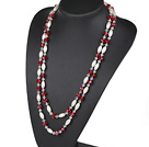 fashion long style acrylic and red crystal beaded necklace