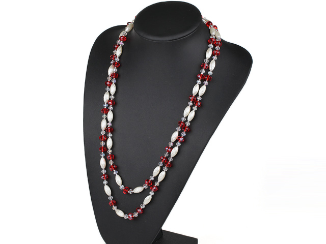 fashion long style acrylic and red crystal beaded necklace