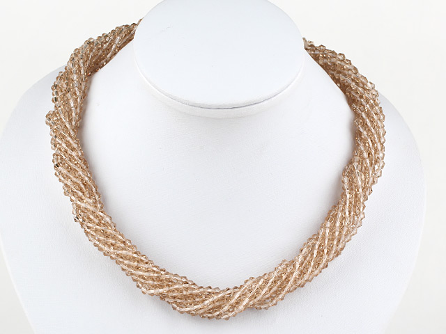 Multi Strands Silver Color Champagne Crystal Necklace with Magnetic Clasp