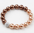 Assorted Doule Color Seashell Beads and Rhinstone Ball Elastic Bangle Bracelet