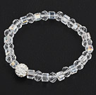 Simple Design Clear Crystal Stretch Bangle Bracelet with White Rhinestone Ball