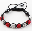 10mm White and Red Rhinestone Woven Drawstring Drawstring Bracelet with Adjustable Thread