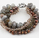 Multi Strands Flashing Stone and FW Pearl Crystal Bracelet
