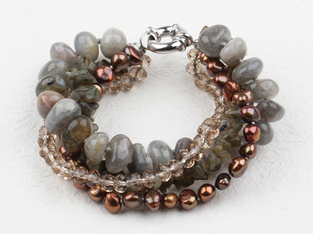 Multi Strands Flashing Stone and FW Pearl Crystal Bracelet