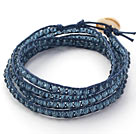 Fashion Style Dark Blue Crystal Woven Wrap Bangle Bracelet with Dark Blue Wax Thread