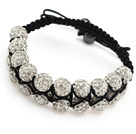 fashion layer 10mm white rhinestone woven adjustable black drawstring bracelet