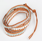 Blue Jade and White Jade and Clear Crystal Wrap Bangle Bracelet