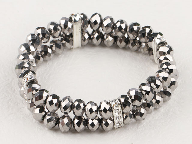 Popular 2-Strand Gray Crystal Elastic Stretch Bracelet With Rhinestone Accessories