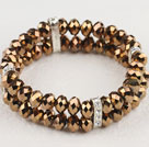 Beautiful 2-Strand Golden Brown Crystal Elastic Stretch Bracelet With Rhinestone Accessories