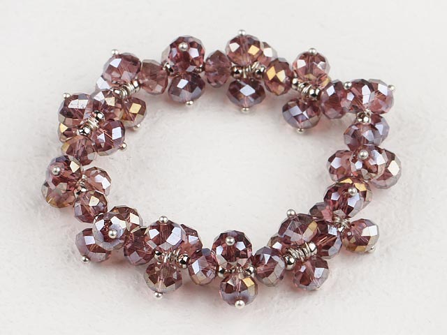 Lovely 8Mm Wine Red Cluster Czech Crystal Elastic Stretch Bracelet Bangle