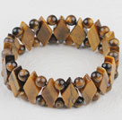 Beautiful Round And Rhombus Shape Tiger Eye Elastic Stretch Bangle Bracelet