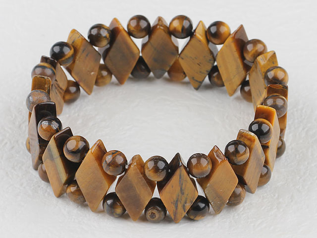 Beautiful Round And Rhombus Shape Tiger Eye Elastic Stretch Bangle Bracelet