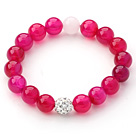 Hot Pink Series 10mm Pink Agate and Rhinestone Beaded Stretch Bracelet