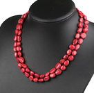 Fashion Double Strand Red Coral Necklace With Multi-Row Clasp